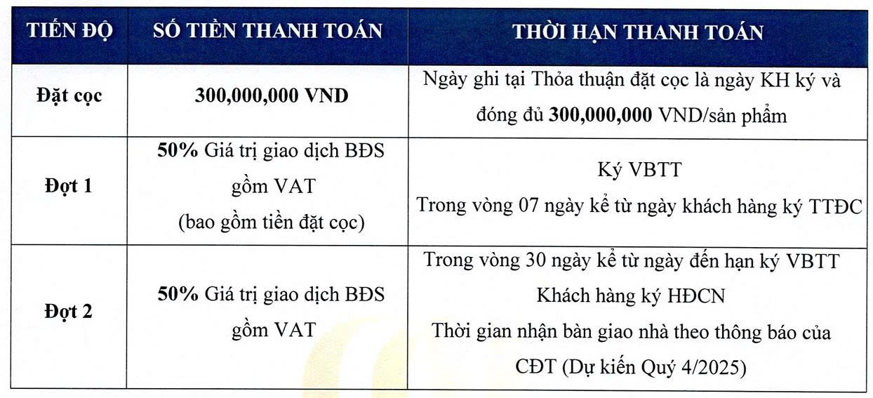 Tiến độ thanh toán sớm 95% giá bán